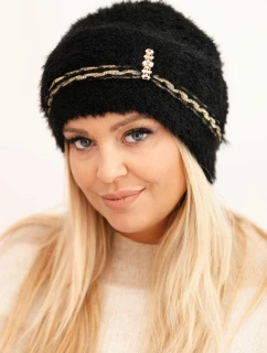 Dámská zimní čepice model 21441696 s perlami a ozdobným vzorem černá - K-Fashion