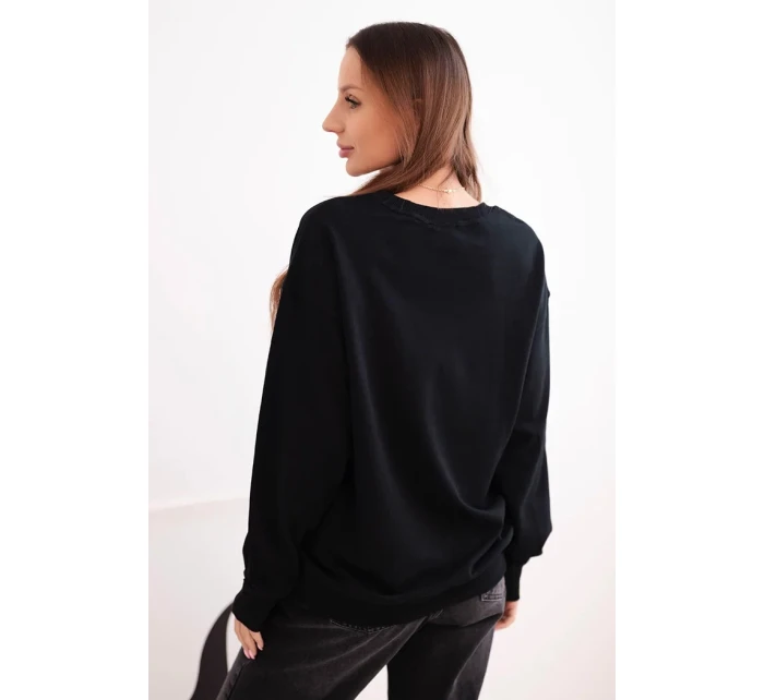 Dámská mikina s model 21494909 výstřihem basic z bavlny černá - K-Fashion