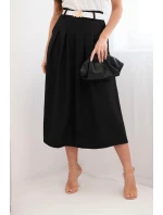 Dámská viskózová sukně s páskem a záhyby černá Dámská viskózová sukně s páskem a záhyby černá