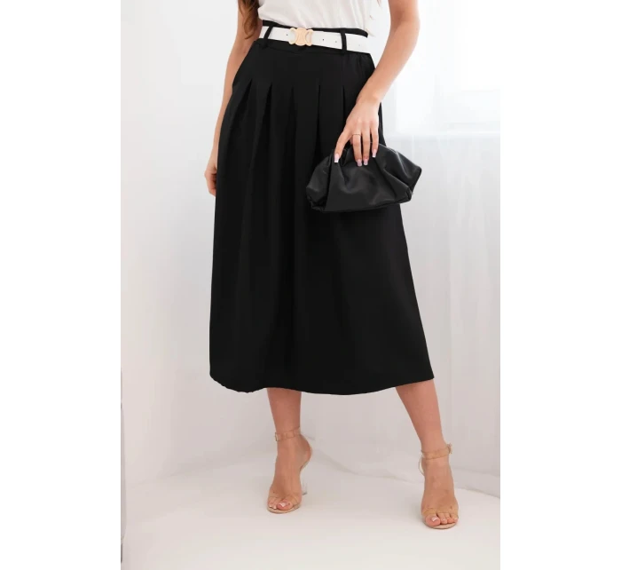 Dámská viskózová sukně s páskem a záhyby černá Dámská viskózová sukně s páskem a záhyby černá