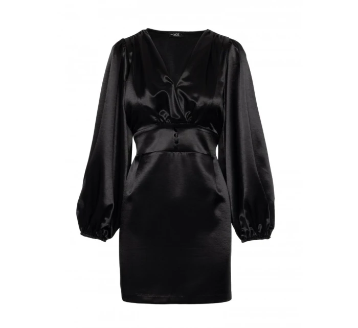 Saténové mini šaty s rukávy černé model 21479302 - Moe