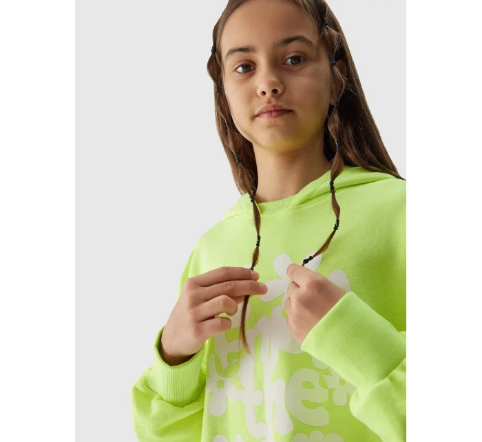 Dívčí tepláková mikina bez zapínání a s kapucí 4F - žlutá Dívčí tepláková mikina bez zapínání a s kapucí 4F - žlutá