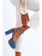 Modré džínové sandály na vysokém podpatku Acrana