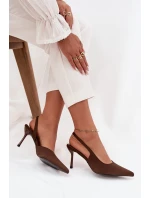 Dámské lodičky s otevřenou patou Lenira – čokoládové Dámské lodičky s otevřenou patou Lenira – čokoládové