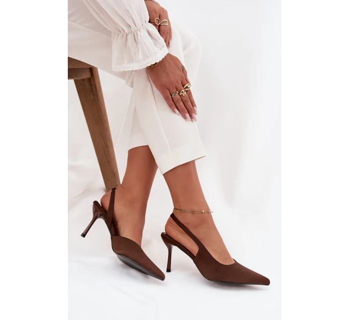 Dámské lodičky s otevřenou patou Lenira – čokoládové Dámské lodičky s otevřenou patou Lenira – čokoládové