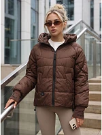 Dámská prošívaná bunda s kapucí, hnědá, FashionStreet TY5760 Dámská prošívaná bunda s kapucí, hnědá, FashionStreet TY5760