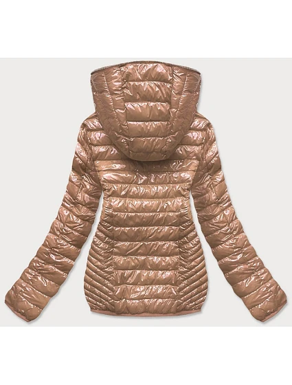 Zlatá prošívaná dámská bunda s kapucí model 16151140 - S'WEST Zlatá prošívaná dámská bunda s kapucí model 16151140 - S'WEST