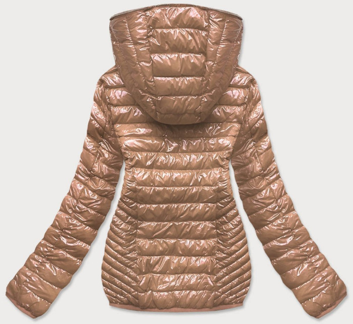 Zlatá prošívaná dámská bunda s kapucí (B9752)