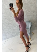Asymetrické šaty s 3/4 rukávy, tmavě růžové Asymetrické šaty s 3/4 rukávy, tmavě růžové