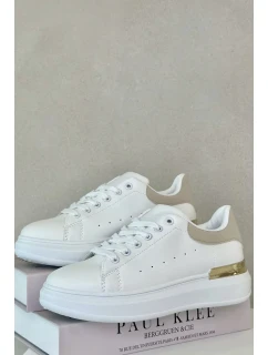 Nízké Dámské Tenisky Na Platformě Z Eko Kůže Bílo-Béžové Nevelena