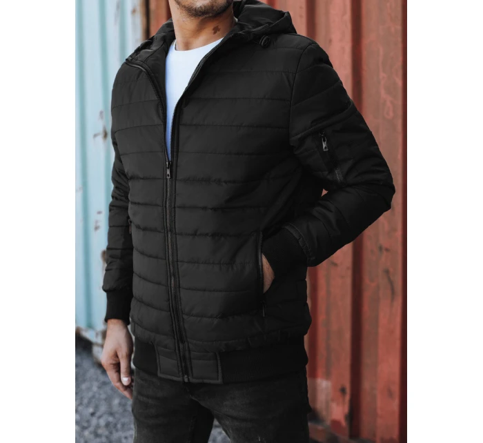 Pánská přechodná prošívaná bunda s kapucí černá FashionStreet TX4937 Pánská přechodná prošívaná bunda s kapucí černá FashionStreet TX4937