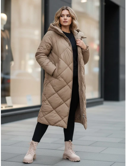 Dámská prošívaná zimní bunda s kapucí FEMACOAT khaki FashionStreet TY5477