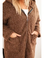Dámský kabát Plus Size z viskózy na zip s kapucí hnědý