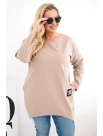 Dámská halenka Plus Size s prodlouženým zadním dílem a dlouhým rukávem camelová