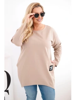Dámská halenka Plus Size s prodlouženým zadním dílem a dlouhým rukávem camelová