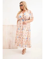 Dámské šaty Plus Size s květinami se zavazováním béžová