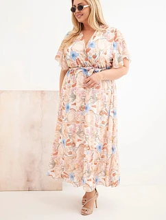 Dámské šaty Plus Size s květinami se zavazováním béžová