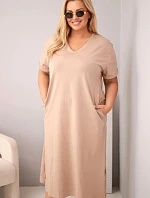 Dámské bavlněné šaty Plus Size s výstřihem do V fango