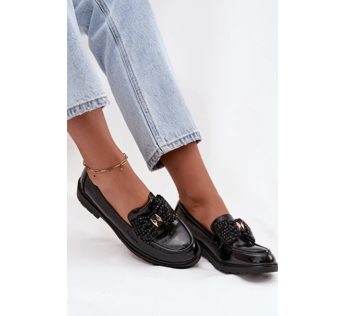 Lakované dámské mokasyny s mašlí S.Barski HY52-319A černé