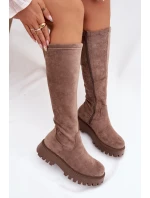 Zateplené dámské kozačky na platformě Big Star model 21821754 béžové - Big Star Shoes