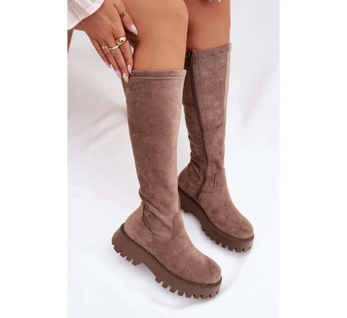 Zateplené dámské kozačky na platformě Big Star model 21821754 béžové - Big Star Shoes