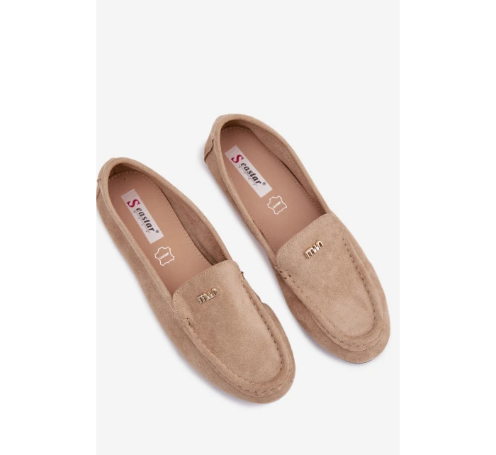 Dámské mokasíny s malým zlatým detailem tmavě béžové Sarivelle