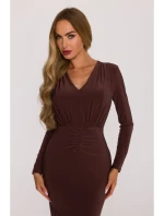 M891 Šaty s řasením a šerpou - hnědé M891 Šaty s řasením a šerpou - hnědé