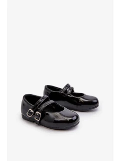 Lakované dětské balerínky s ramínky, černá Margenis
