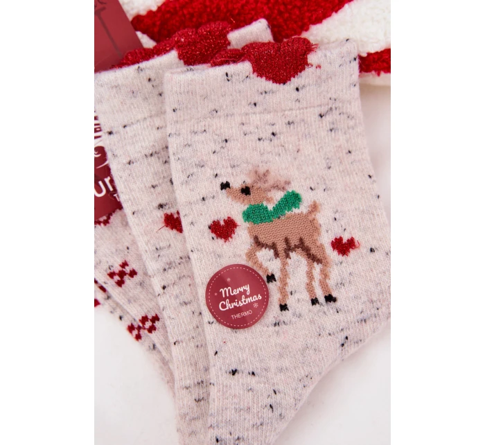 Dámské vánoční ponožky se sobem a srdíčky – šedé (vlna alpaka) Dámské vánoční ponožky se sobem a srdíčky – šedé (vlna alpaka)