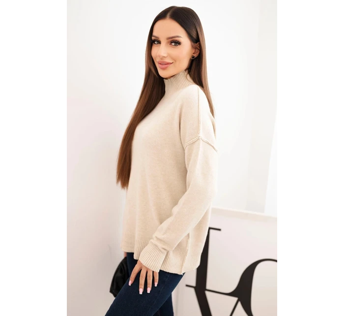 Dámský svetr volný styl 35209 Béžový - K-Fashion
