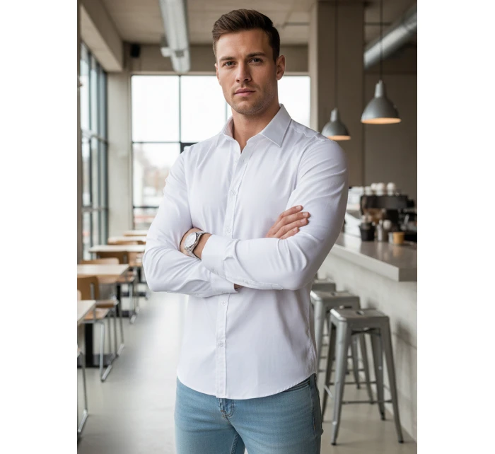 Pánská elegantní hladká bílá košile REGULAR FIT FashionStreet DX2540