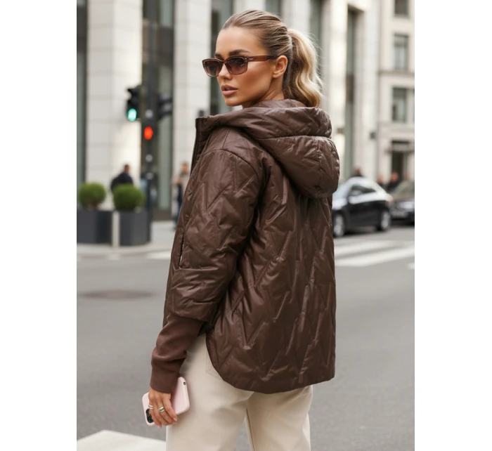 Dámská přechodná prošívaná bunda s kapucí hnědá FashionStreet TY5613