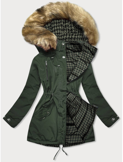 Oboustranná dámská zimní bunda v khaki barvě (W557BIG)