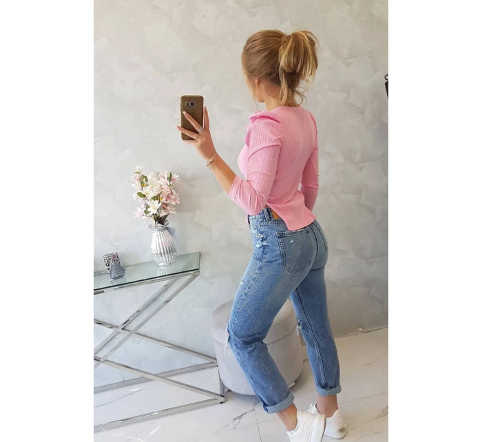 Halenka s buffovými rukávy světle růžová