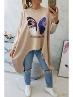 Oversize halenka s potiskem béžová