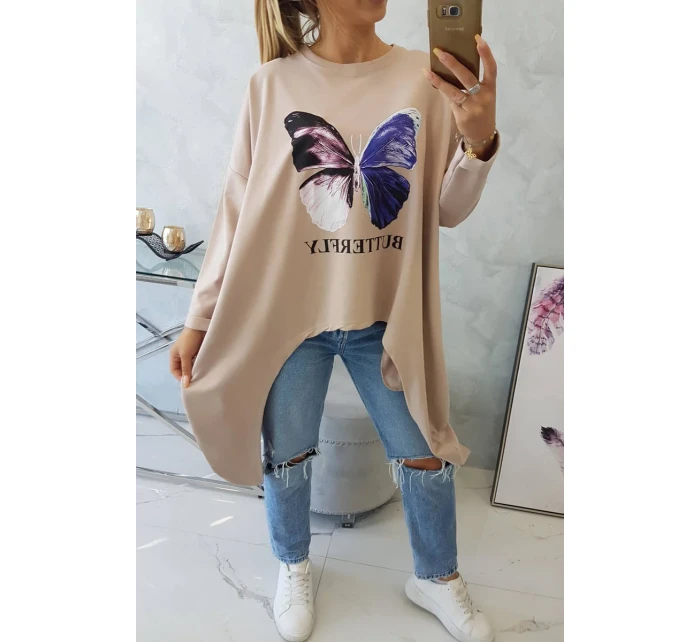 Oversize halenka s potiskem béžová