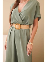 Kombinéza s ozdobným páskem v pase světlá khaki
