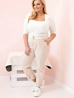 Dámské bavlněné kalhoty Plus Size s páskem světle béžová