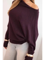 Dámský asymetrický viskózový svetr netopýří tmavě fialový