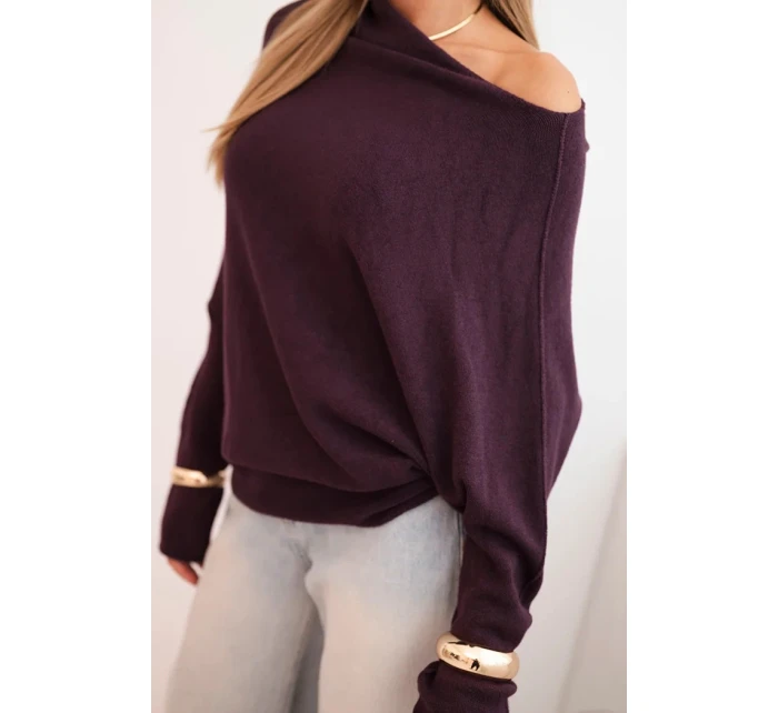 Dámský asymetrický viskózový svetr netopýří tmavě fialový