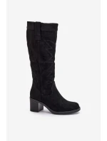 Dámské Kozačky Na Podpatku Před Koleno Černé Erisorae