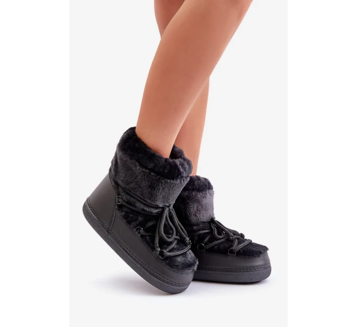 Sněhule s Kožešinou a Šněrováním Černé Silvara