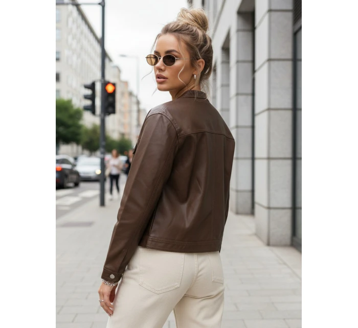 Hnědá dámská kožená bunda FashionStreet TY5540