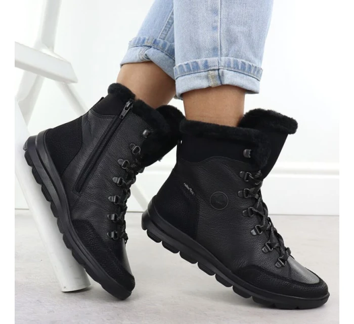 Dámské kožené nepromokavé boty s kožíškem černé model 21905989 - Rieker Dámské kožené nepromokavé boty s kožíškem černé model 21905989 - Rieker