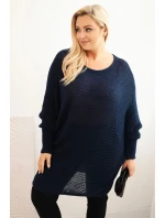 Dámský svetr Plus Size s model 21798607 pončo modrý - K-Fashion Dámský svetr Plus Size s model 21798607 pončo modrý - K-Fashion