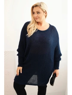 Dámský svetr Plus Size s model 21798607 pončo modrý - K-Fashion