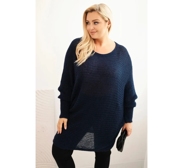 Dámský svetr Plus Size s model 21798607 pončo modrý - K-Fashion Dámský svetr Plus Size s model 21798607 pončo modrý - K-Fashion