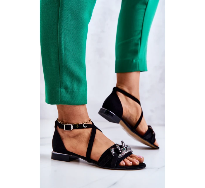 Dámské semišové sandály s řetízkem Laura Messi 2365 Černá