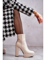 Hladké Kožené Na podpatku Béžove model 21597089 - Boto Hladké Kožené Na podpatku Béžove model 21597089 - Boto