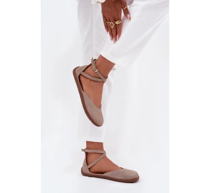 Dámské Semišové Baletky Barefoot S Pásky Zazoo 191 Šedé